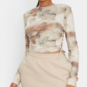 NWOT pretty little thing long sleeve jersey tie ruched crop top